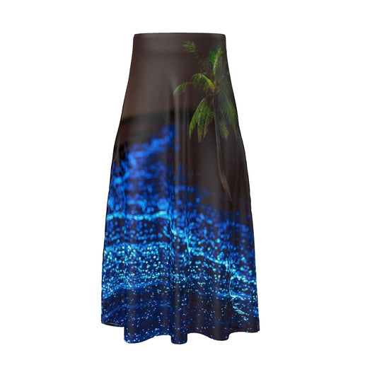 Dream Night Beach, Midi Skirt 100% Silk