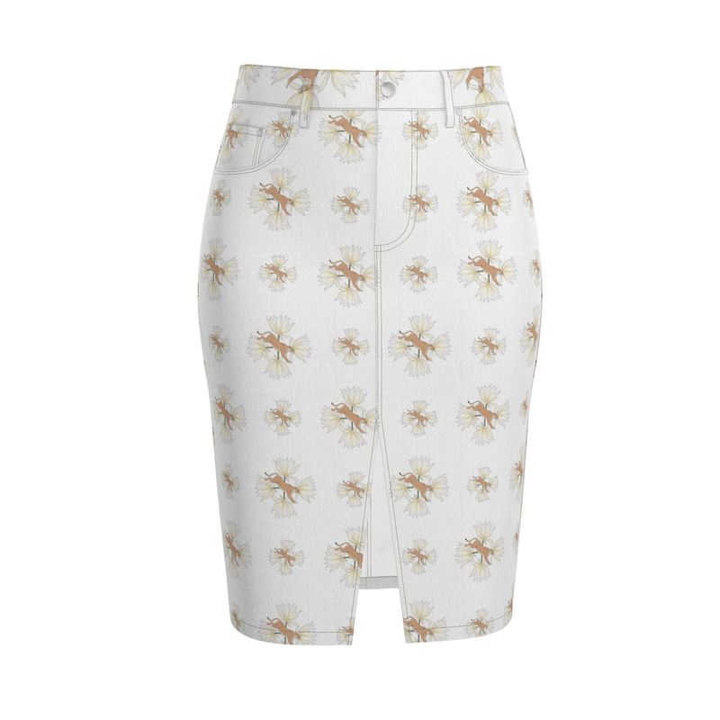 White Lotus Lion Denim Skirt