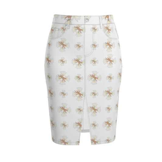 White Lotus Lion Denim Skirt