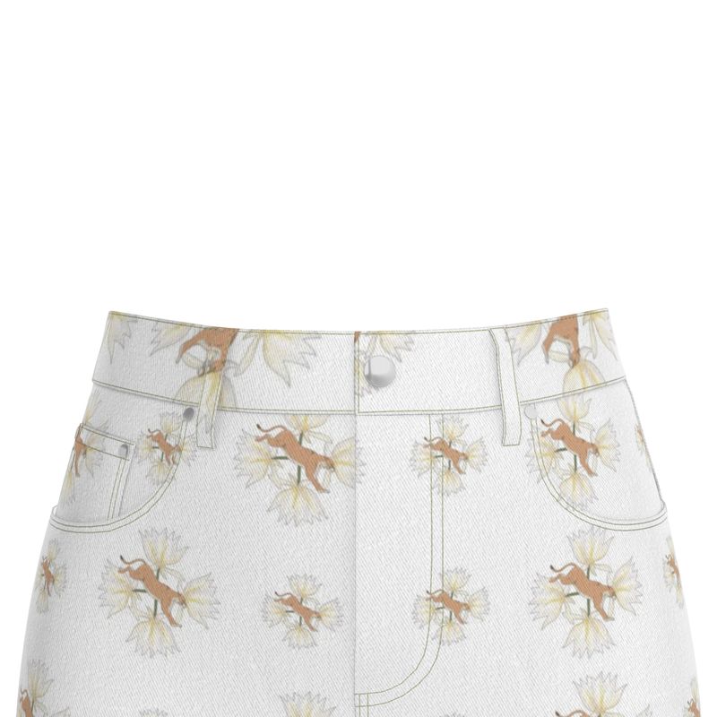 White Lotus Lion Denim Skirt