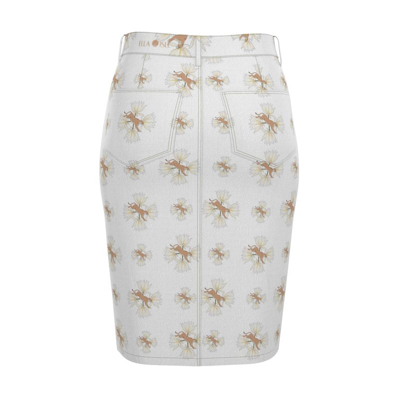 White Lotus Lion Denim Skirt