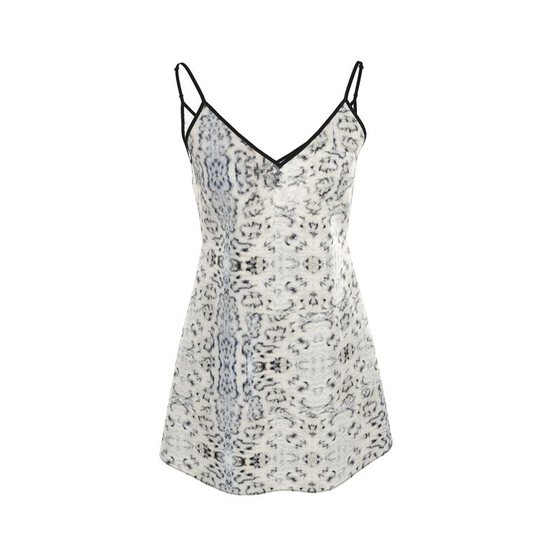 Mini Silk Slip Dress – White Leopard Mist