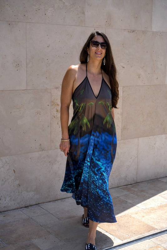 Dream Beach Silk Halter Dress 100% Silk