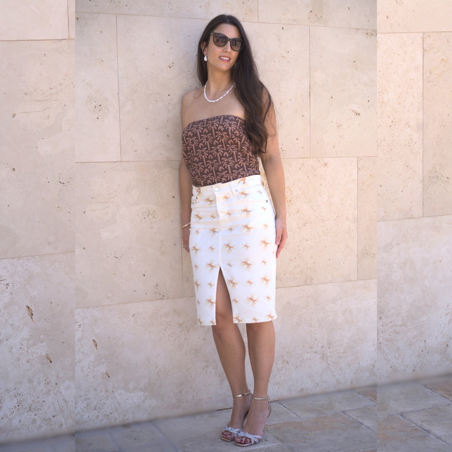 White Lotus Lion Denim Skirt