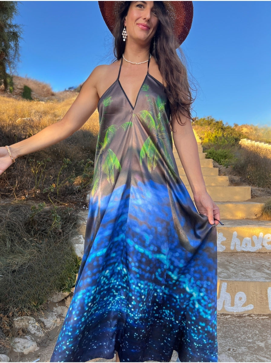 Dream Beach Silk Halter Dress 100% Silk