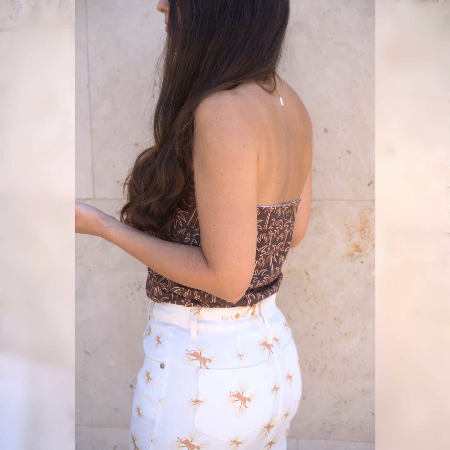 White Lotus Lion Denim Skirt